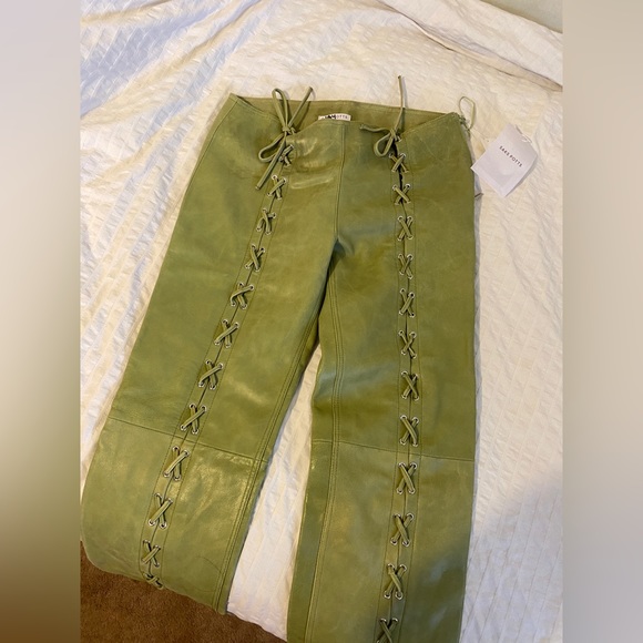 SAKS POTTS CHRISTINA Lamb Leather Lace Up PANTS Sz 2 - Picture 7 of 8